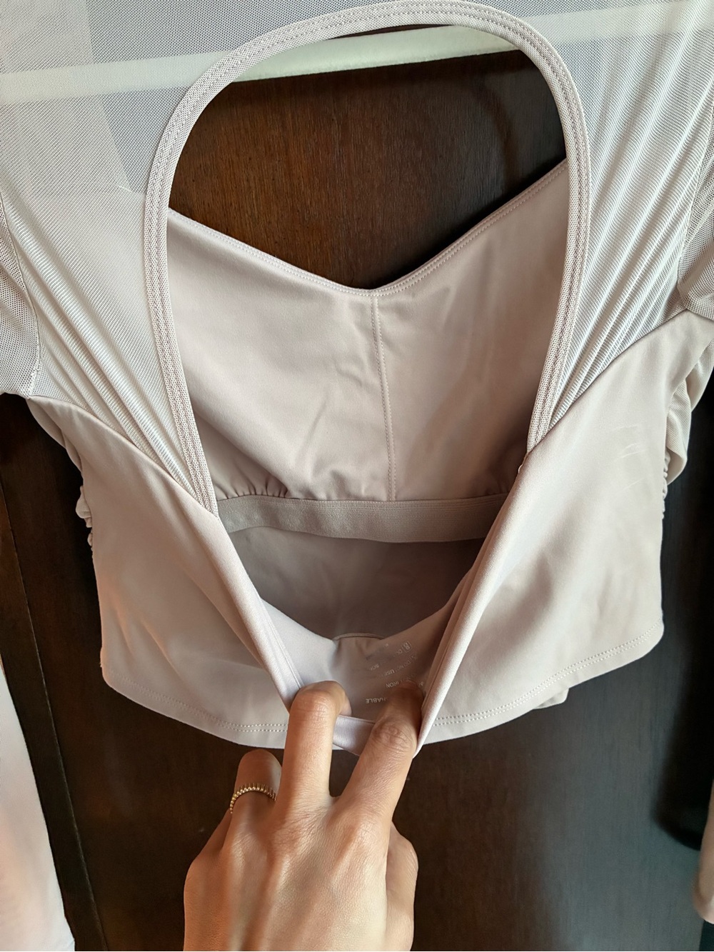 Laslulu Mesh Long Sleeve Crop Top with Built-In Bra Shelf Nude Pink Medium NWT - Picture 6 of 6